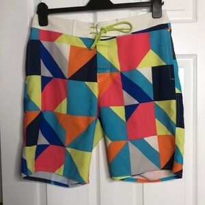 American Eagle Men Board Shorts Bright Geometric Pockets Summer Beach Pool M